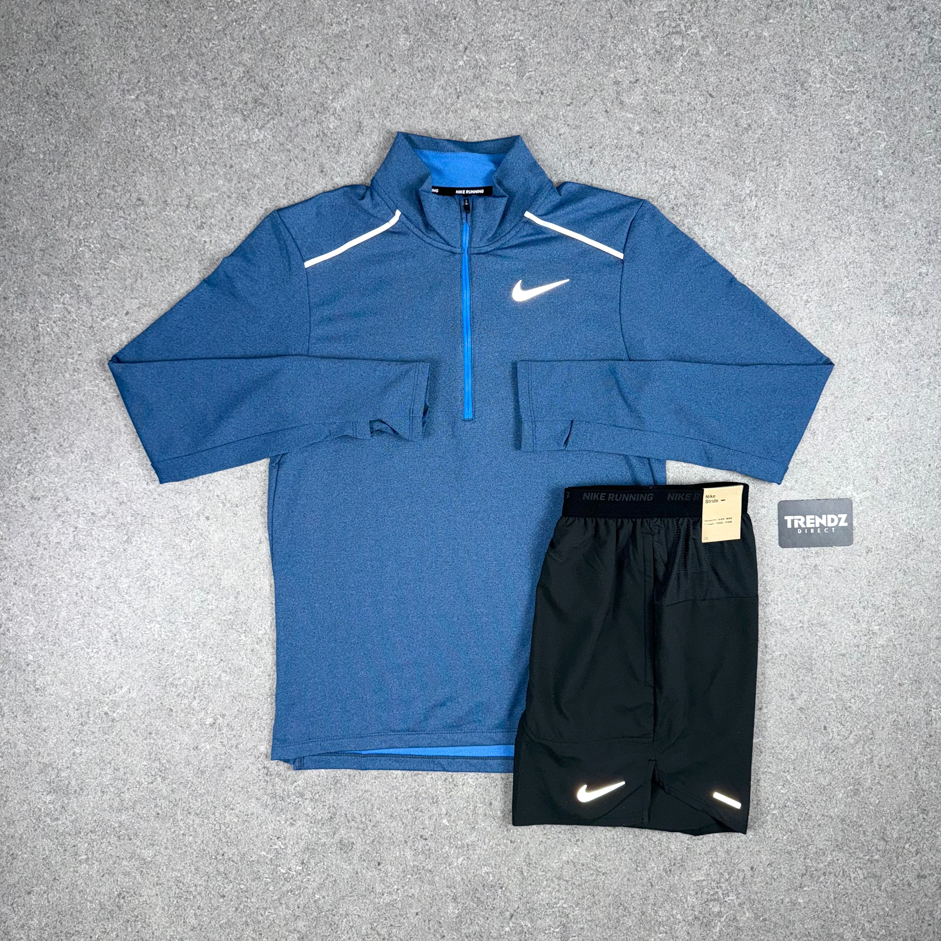NIKE ELEMENT 3.0 HALF ZIP & FLEX STRIDE SHORTS SET - OBSIDIAN/BLACK